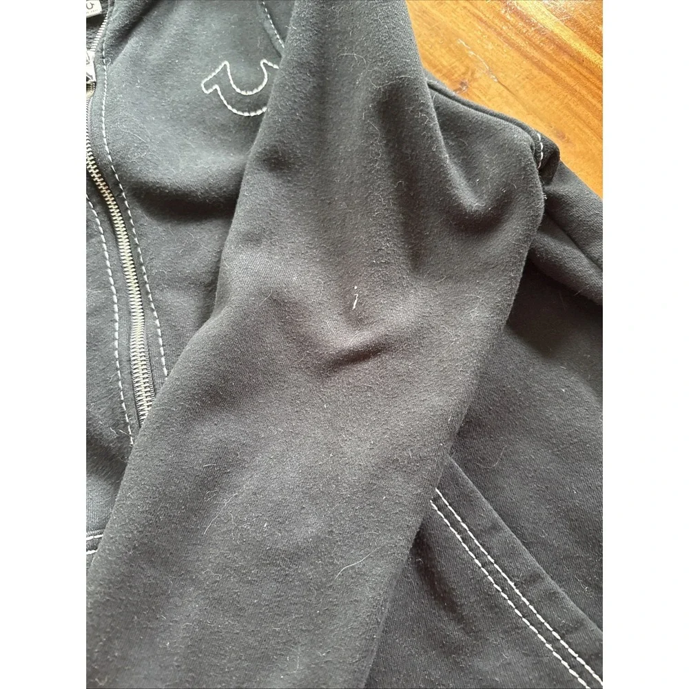 True Religion Mens Hoodie Zip Jacket Size XL Black Raises Logo (Abby)